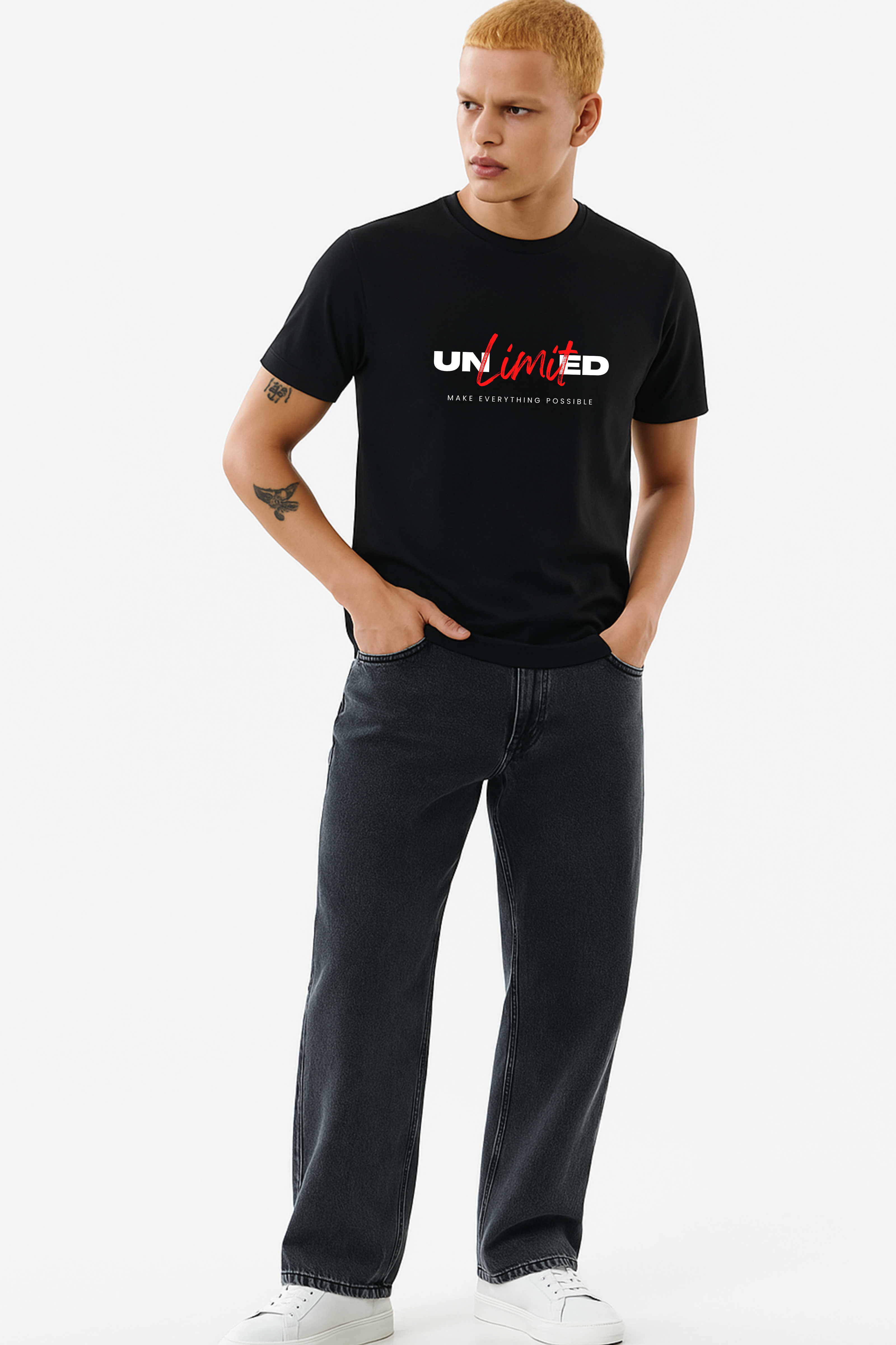 Black "Unlimited" Graphic T-Shirt.