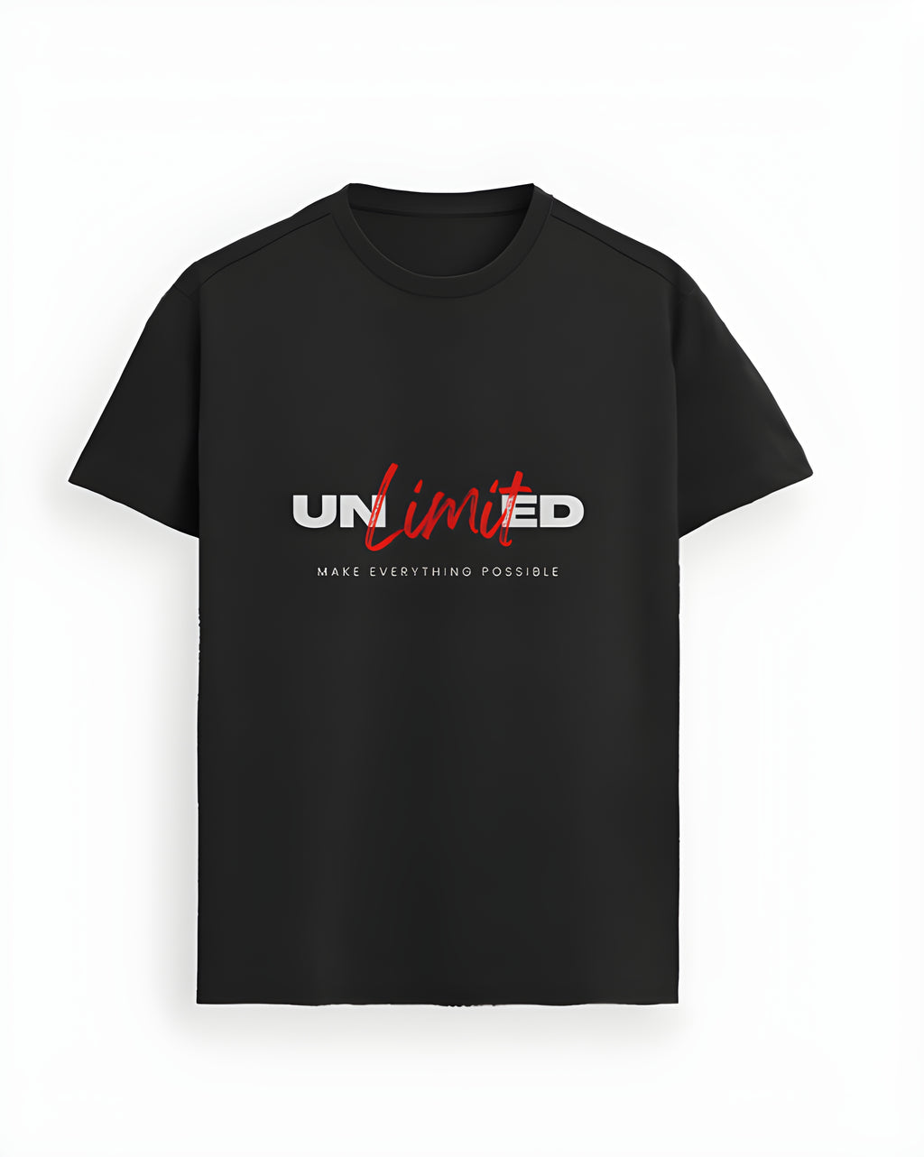 Black "Unlimited" Graphic T-Shirt.