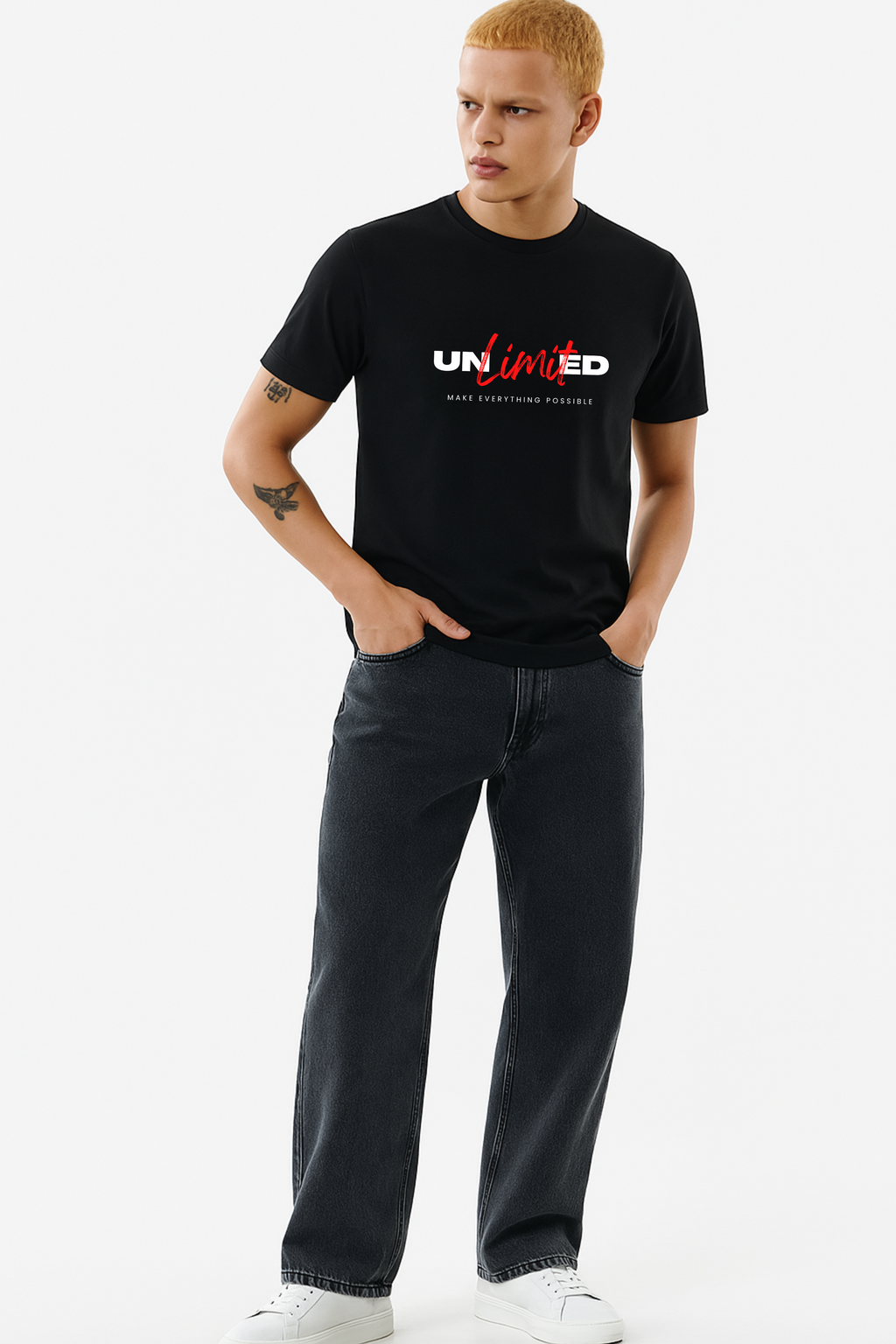 Black "Unlimited" Graphic T-Shirt.